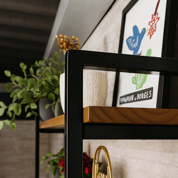 Prateleira Dupla Industrial Ferro e Madeira