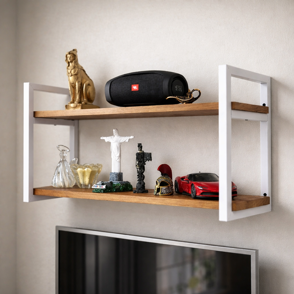 Prateleira Dupla Industrial Ferro e Madeira