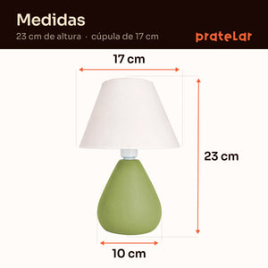 Medidas do abajur gota verde pistache com cúpula de plástico: 23 cm de altura, cúpula de 17 cm e base de 10 cm #verdepistache #plástico