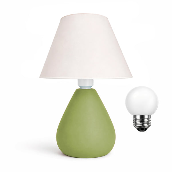 Abajur gota de cerâmica verde pistache com cúpula de plástico e lâmpada, Pratelar #verdepistache #plástico