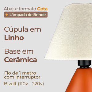 Kit 2 Abajur Gota de Cerâmica com Cúpula + Lâmpada