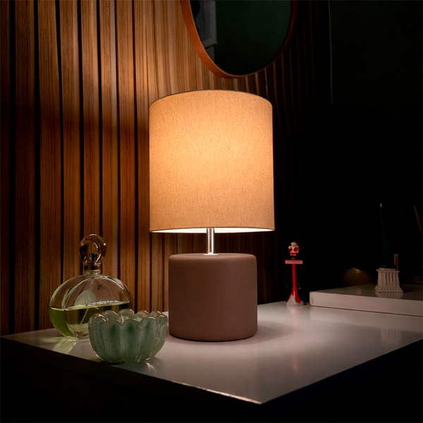 Abajur Cilindro de Cerâmica com Cúpula de Linho + Lâmpada