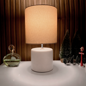 Abajur Cilindro de Cerâmica com Cúpula de Linho + Lâmpada