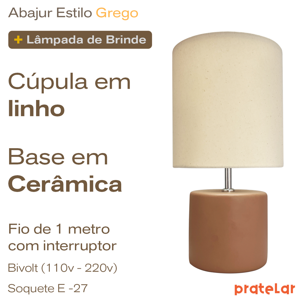 Abajur Cilindro de Cerâmica com Cúpula