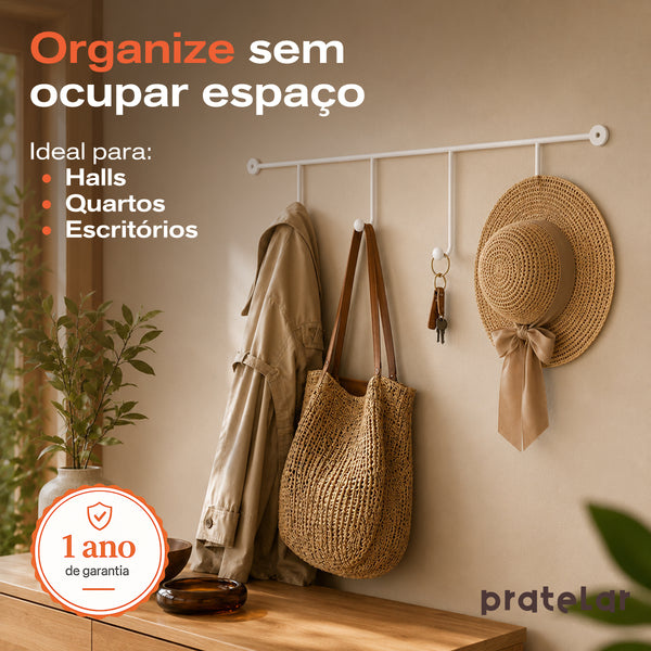 Cabideiro de Parede de Ferro com 4 Ganchos Preto/Branco