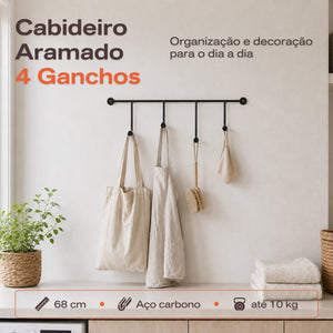 Cabideiro de Parede de Ferro com 4 Ganchos Preto/Branco
