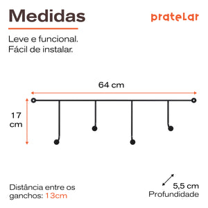 Cabideiro de Parede de Ferro com 4 Ganchos Preto/Branco