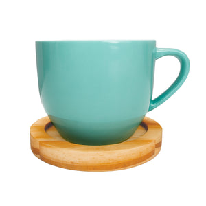Jogo 6 Xícaras Verdes 170ml Porcelana com Pires de Madeira