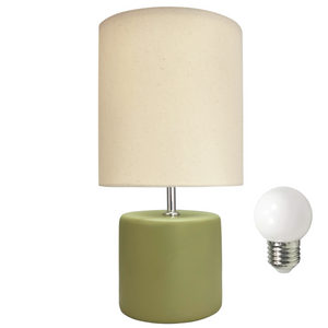 Abajur Cilindro de Cerâmica com Cúpula de Linho + Lâmpada