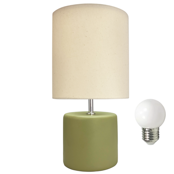 Abajur Cilindro de Cerâmica com Cúpula de Linho + Lâmpada