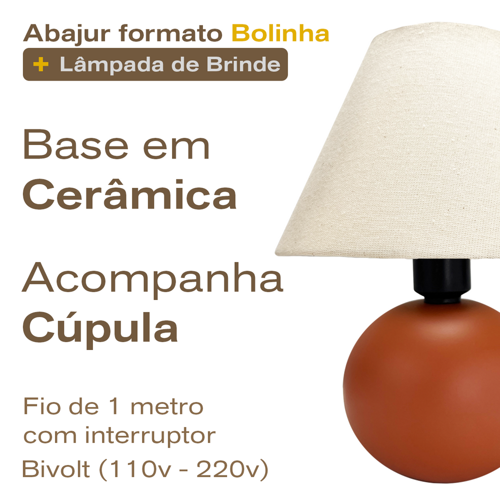Abajur Bolinha de Cerâmica com Cúpula