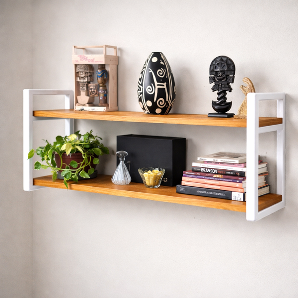 Prateleira Dupla Industrial Ferro e Madeira