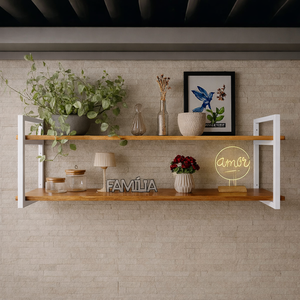 Prateleira Dupla Industrial Ferro e Madeira