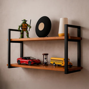 Prateleira Dupla Industrial Ferro e Madeira