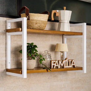 Prateleira Dupla Industrial Ferro e Madeira