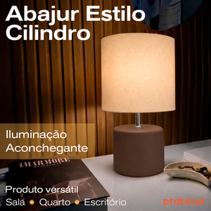 Abajur Cilindro de Cerâmica com Cúpula de Linho + Lâmpada