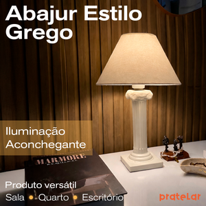 Abajur Coluna Grega de Cerâmica com Cúpula + Lâmpada