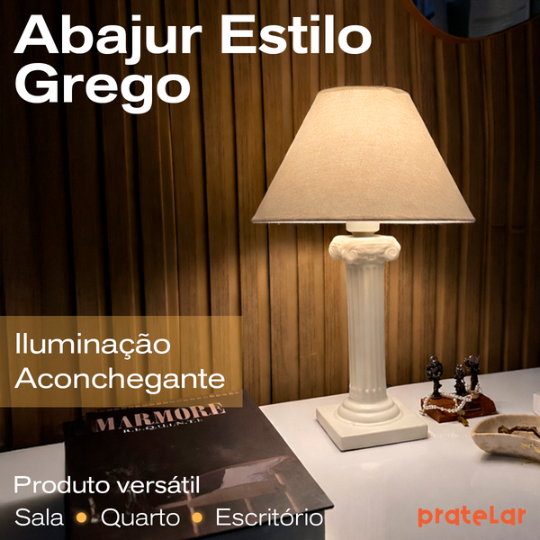 Abajur Coluna Grega de Cerâmica com Cúpula + Lâmpada
