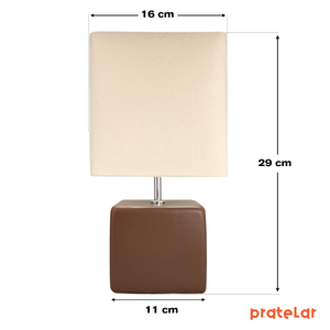 Abajur Cubo de Cerâmica com Cúpula de Linho + Lâmpada