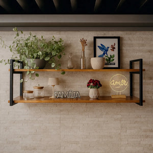 Prateleira Dupla Industrial Ferro e Madeira