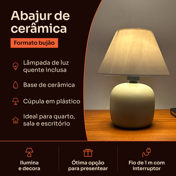 Abajur bujão capuccino com cúpula de plástico, características #capuccino #plástico