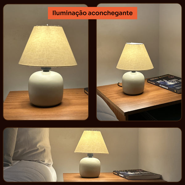 Abajur bujão capuccino com cúpula de tecido, iluminação aconchegante #capuccino #tecido