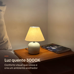 Abajur bujão capuccino com cúpula de tecido, luz quente 3000K #capuccino #tecido