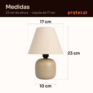 Medidas do abajur bujão: 23 cm de altura e cúpula de 17 cm #capuccino #tecido