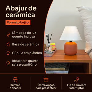 Abajur bujão terracota com cúpula de plástico, características #terracota #plástico