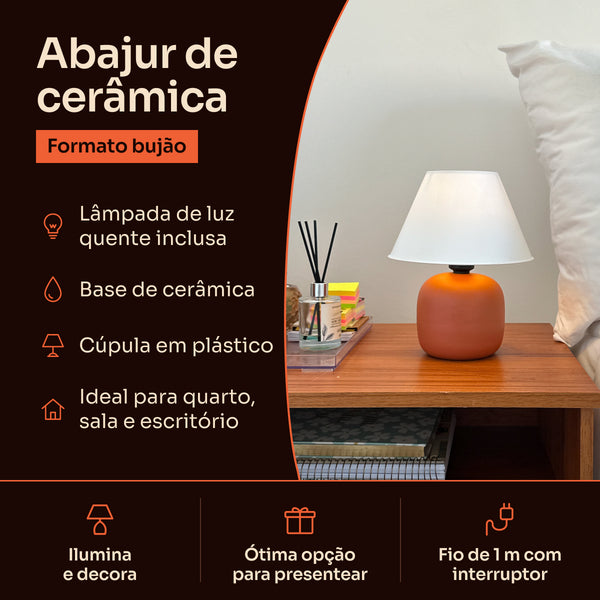 Abajur bujão terracota com cúpula de plástico, características #terracota #plástico