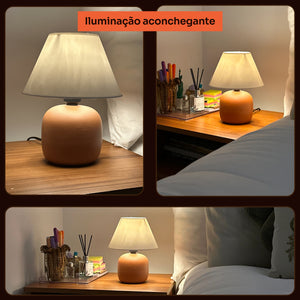 Abajur bujão terracota com cúpula de plástico, iluminação aconchegante #terracota #plástico