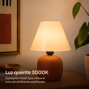 Abajur bujão terracota com cúpula de plástico, luz quente 3000K #terracota #plástico