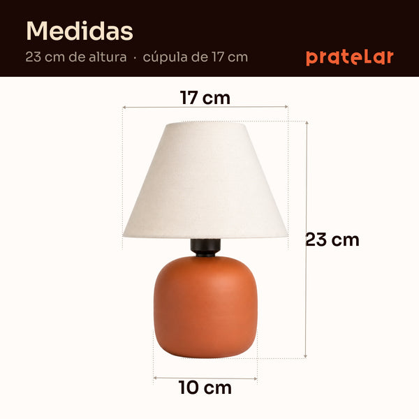 Medidas do abajur bujão: 23 cm de altura e cúpula de 17 cm #terracota #tecido
