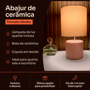 Abajur cilindro avelã com cúpula de tecido, características #avelã