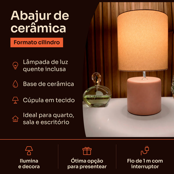 Abajur cilindro avelã com cúpula de tecido, características #avelã