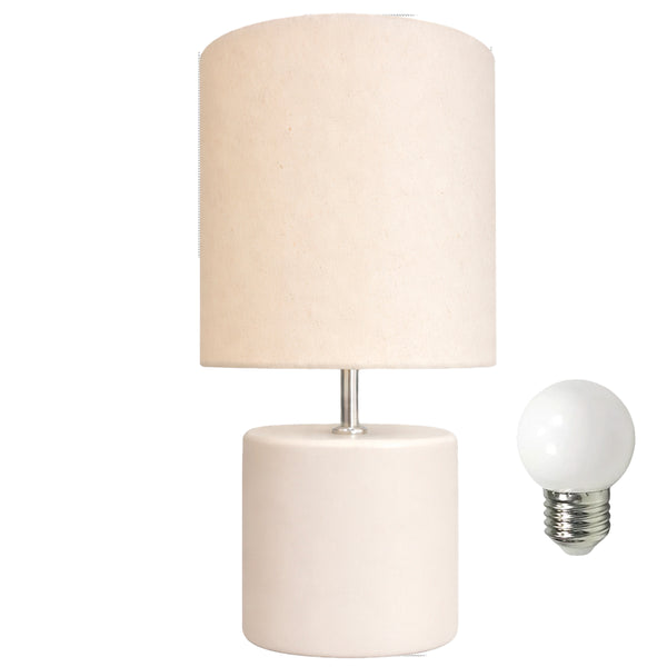 Abajur cilindro de cerâmica off white com cúpula de tecido e lâmpada, Pratelar #offwhite