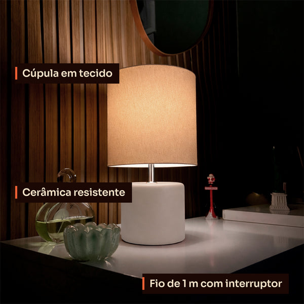 Abajur cilindro off white com cúpula de tecido, detalhes #offwhite
