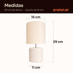 Medidas do abajur cilindro: 29 cm de altura, cúpula de 16 cm e base de 11 cm #offwhite