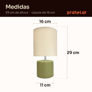 Medidas do abajur cilindro: 29 cm de altura, cúpula de 16 cm e base de 11 cm #verdepistache