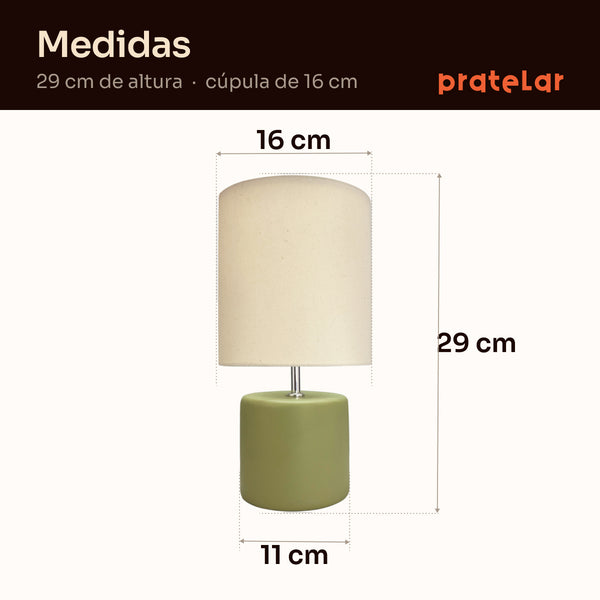 Medidas do abajur cilindro: 29 cm de altura, cúpula de 16 cm e base de 11 cm #verdepistache