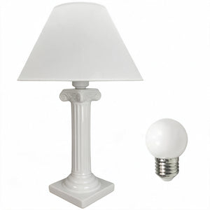 Abajur coluna grega de cerâmica branco com cúpula de plástico e lâmpada, Pratelar #branco #plástico