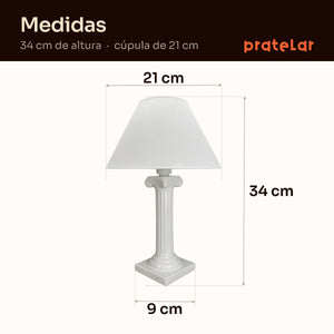 Medidas do abajur coluna grega: 34 cm de altura e cúpula de 21 cm #branco #plástico