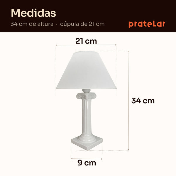 Medidas do abajur coluna grega: 34 cm de altura e cúpula de 21 cm #branco #plástico