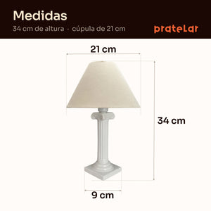 Medidas do abajur coluna grega: 34 cm de altura e cúpula de 21 cm #branco #tecido