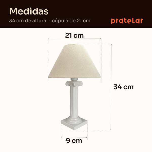 Medidas do abajur coluna grega: 34 cm de altura e cúpula de 21 cm #branco #tecido