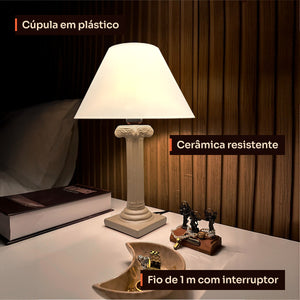 Abajur coluna grega capuccino com cúpula de plástico, detalhes #capuccino #plástico