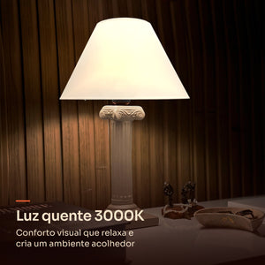 Abajur coluna grega capuccino com cúpula de plástico, luz quente 3000K #capuccino #plástico