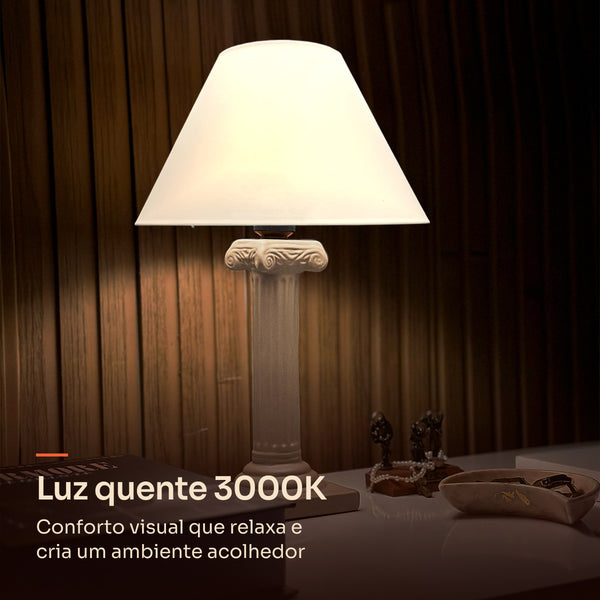 Abajur coluna grega capuccino com cúpula de plástico, luz quente 3000K #capuccino #plástico