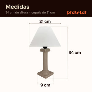 Medidas do abajur coluna grega: 34 cm de altura e cúpula de 21 cm #capuccino #plástico