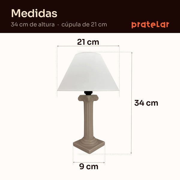 Medidas do abajur coluna grega: 34 cm de altura e cúpula de 21 cm #capuccino #plástico